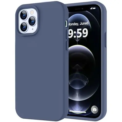 LOVE 3000 iPhone 12 Pro Max uchun mos keladigan telefon g'ilofi | Qalinligi 2,1 MM suyuq silikon | Chizishga qarshi mikrofiber astar | Erkaklar uchun to'liq tanani himoya qiluvchi og'ir g'ilof, to'q ko'k 