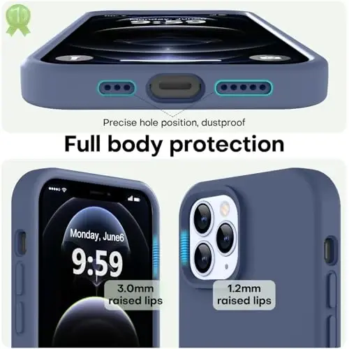 LOVE 3000 iPhone 12 Pro Max uchun mos keladigan telefon g'ilofi | Qalinligi 2,1 MM suyuq silikon | Chizishga qarshi mikrofiber astar | Erkaklar uchun to'liq tanani himoya qiluvchi og'ir g'ilof, to'q ko'k - 3