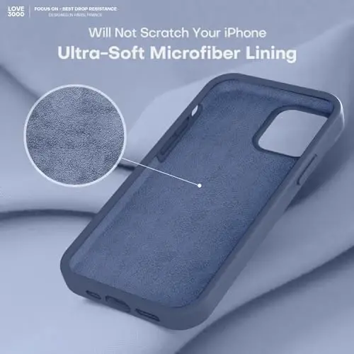 LOVE 3000 iPhone 12 Pro Max uchun mos keladigan telefon g'ilofi | Qalinligi 2,1 MM suyuq silikon | Chizishga qarshi mikrofiber astar | Erkaklar uchun to'liq tanani himoya qiluvchi og'ir g'ilof, to'q ko'k - 5