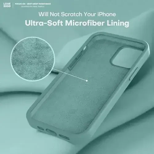 LOVE 3000 iPhone 12 Pro Max uchun mos keladigan telefon g‘ilofi | Qalinligi 2,1 MM suyuq silikon | Tirnalishga qarshi mikrofiber astar | Erkaklar uchun butun tanani qoplaydigan kuchli himoya g‘ilofi, qarag‘ay yashili - 5