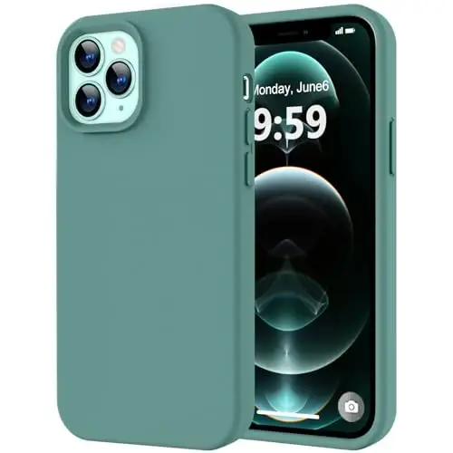 LOVE 3000 iPhone 12 Pro Max uchun mos keladigan telefon g‘ilofi | Qalinligi 2,1 MM suyuq silikon | Tirnalishga qarshi mikrofiber astar | Erkaklar uchun butun tanani qoplaydigan kuchli himoya g‘ilofi, qarag‘ay yashili 