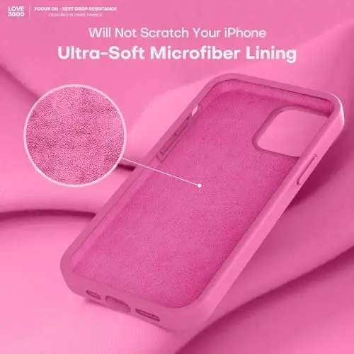 LOVE 3000 iPhone 12 Pro Max uchun mos keladigan telefon g‘ilofi | Qalinligi 2,1 MM suyuq silikon | Tirnalishga qarshi mikrofiber astar | Erkaklar uchun to‘liq himoya, Pitaya - 5