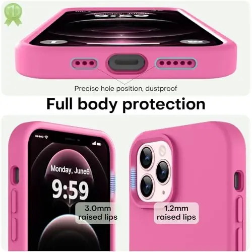 LOVE 3000 iPhone 12 Pro Max uchun mos keladigan telefon g‘ilofi | Qalinligi 2,1 MM suyuq silikon | Tirnalishga qarshi mikrofiber astar | Erkaklar uchun to‘liq himoya, Pitaya - 3