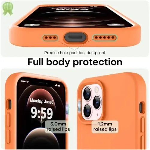 LOVE 3000 iPhone 12 Pro Max uchun mos keladigan telefon g'ilofi | Qalinligi 2,1 MM suyuq silikon | Tirnalishga qarshi mikrofiber astar | Erkaklar uchun to'liq tanani himoya qiluvchi g'ilof, och to'q sariq - 3