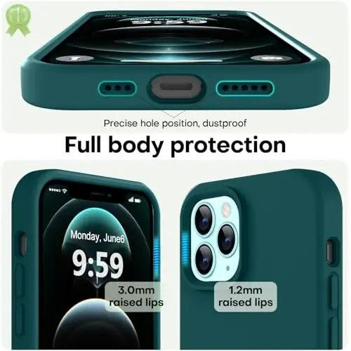 LOVE 3000 iPhone 12 Pro Max uchun mos keladigan telefon g‘ilofi | Qalinligi 2.1 MM suyuq silikon | Tirnalishga qarshi mikrofiber qoplama | Erkaklar uchun to‘liq korpusli og‘ir himoya g‘ilofi, Teal - 3