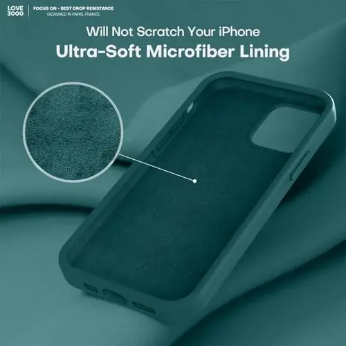 LOVE 3000 iPhone 12 Pro Max uchun mos keladigan telefon g‘ilofi | Qalinligi 2.1 MM suyuq silikon | Tirnalishga qarshi mikrofiber qoplama | Erkaklar uchun to‘liq korpusli og‘ir himoya g‘ilofi, Teal - 5