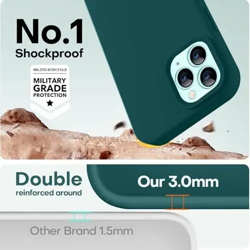 LOVE 3000 iPhone 12 Pro Max uchun mos keladigan telefon g‘ilofi | Qalinligi 2.1 MM suyuq silikon | Tirnalishga qarshi mikrofiber qoplama | Erkaklar uchun to‘liq korpusli og‘ir himoya g‘ilofi, Teal - 4