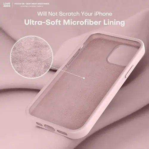 LOVE 3000 iPhone 12 Pro Max uchun mos keladigan telefon g'ilofi | Suyuq silikon qalinlash | Chizishga qarshi mikrofiber astar | iPhone 12 Pro Max ayollar qizlar uchun to'liq tana og'ir himoya g'ilofi, pushti qum - 5
