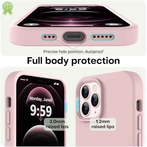LOVE 3000 iPhone 12 Pro Max uchun mos keladigan telefon g'ilofi | Suyuq silikon qalinlash | Chizishga qarshi mikrofiber astar | iPhone 12 Pro Max ayollar qizlar uchun to'liq tana og'ir himoya g'ilofi, pushti qum - 3