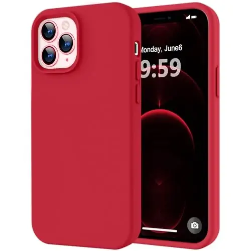 LOVE 3000 iPhone 12 Pro Max uchun mos keladigan telefon gʻilofi | Suyuq silikon qalinlashishi | Chizishga qarshi mikrofiber astar | iPhone 12 Pro Max ayollar qizlari uchun toʻliq korpusli ogʻir himoya gʻilofi, qizil - LOVE 3000