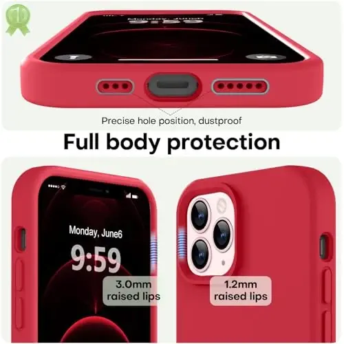 LOVE 3000 iPhone 12 Pro Max uchun mos keladigan telefon gʻilofi | Suyuq silikon qalinlashishi | Chizishga qarshi mikrofiber astar | iPhone 12 Pro Max ayollar qizlari uchun toʻliq korpusli ogʻir himoya gʻilofi, qizil - 3