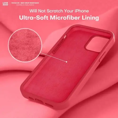 LOVE 3000 iPhone 12 Pro Max uchun mos keladigan telefon gʻilofi | Suyuq silikon qalinlashishi | Chizishga qarshi mikrofiber astar | iPhone 12 Pro Max ayollar qizlari uchun toʻliq korpusli ogʻir himoya gʻilofi, qizil - 5
