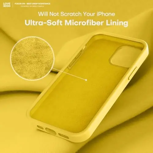 LOVE 3000 iPhone 12 Pro Max uchun mos keladigan telefon gʻilofi | Suyuq silikon qalinlashishi | Tirnalishga qarshi mikrofiber astar | iPhone 12 Pro Max ayollar qizlari uchun toʻliq korpusli ogʻir himoya gʻilofi, sariq - 5