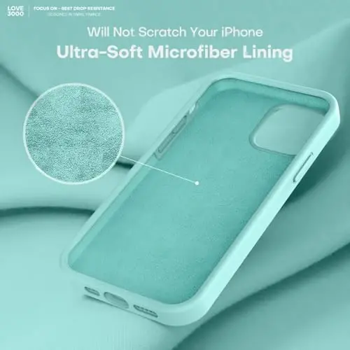 LOVE 3000 iPhone 12 Pro Max uchun mos keladigan telefon qutisi | Qalinligi 2,1 MM suyuq silikon | Chizishga qarshi mikrofiber astar | Erkaklar uchun to'liq tanani himoya qiluvchi g'ilof, dengiz ko'k - 5