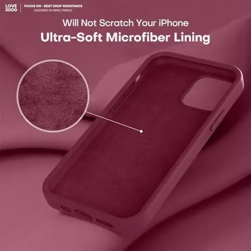 LOVE 3000 iPhone 12 Pro Max uchun mos keladigan telefon qutisi | Suyuq silikonni qalinlashtirish | Chizishga qarshi mikrofiber astar | iPhone 12 Pro Max ayollar qizlari uchun to'liq tanani og'ir himoya qutisi, WineRed - 5
