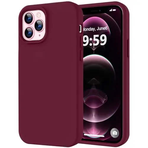 LOVE 3000 iPhone 12 Pro Max uchun mos keladigan telefon qutisi | Suyuq silikonni qalinlashtirish | Chizishga qarshi mikrofiber astar | iPhone 12 Pro Max ayollar qizlari uchun to'liq tanani og'ir himoya qutisi, WineRed 