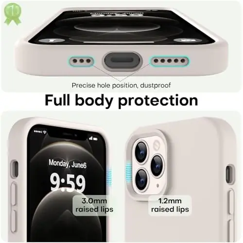 LOVE 3000 iPhone 12 Pro Max uchun telefon g‘ilofi | Qalinligi 2,1 MM suyuq silikon | Chizilishga qarshi mikrofiber qoplama | Erkaklar uchun to‘liq himoya g‘ilofi, tosh - 3