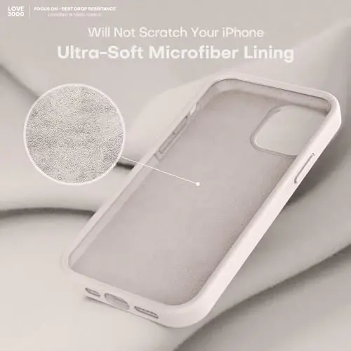 LOVE 3000 iPhone 12 Pro Max uchun telefon g‘ilofi | Qalinligi 2,1 MM suyuq silikon | Chizilishga qarshi mikrofiber qoplama | Erkaklar uchun to‘liq himoya g‘ilofi, tosh - 5