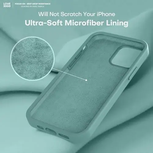 LOVE 3000 Compatible with iPhone 12 Pro Max Phone Case | Thickening 2.1 MM Liquid Silicone | Anti-Scratch Microfiber Lining | Full-Body Duty Heavy Protection Case for Men, Pine Green - 5