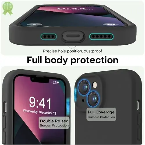 LOVE 3000 iPhone 13 uchun g‘ilof, Premium silikon, [Kamera himoyasi], [Yumshoq tirnalishga qarshi mikrofiber astar], zarbga chidamli himoya g‘ilofi iPhone 13 ayollar erkaklar qizlar 6,1
