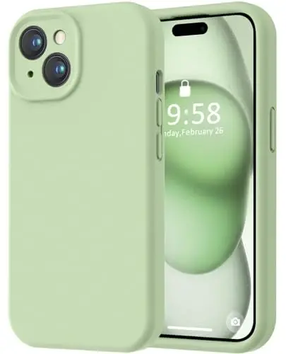 LOVE 3000 iPhone 15 Case bilan mos keladi, [Silliq silikonli to'liq qamrovli kamera] [8 fut balandlikdan tushishdan himoya], iPhone 15 6.1 dyuym uchun yumshoq mikrofiber astarli to'liq korpusli himoya qutisi - Matcha 