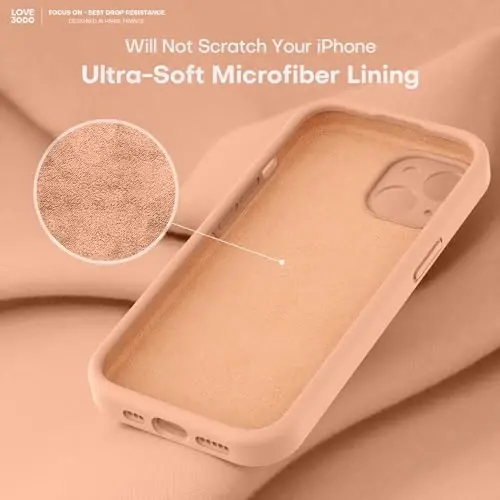 LOVE 3000 iPhone 15 Case bilan mos keladi, [Silliq silikonli to'liq qamrovli kamera] [8 futlik tushishdan himoya], iPhone 15 6.1 dyuym uchun yumshoq mikrofiber qoplamali to'liq tanani himoya qiluvchi g'ilof - Cantaloupe - 5