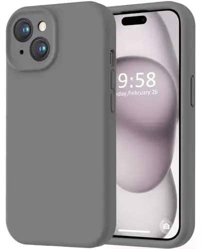 LOVE 3000 iPhone 15 Case bilan mos, [Silliq Silikon To'liq Qamrovli Kamera] [8ft Tushishdan Himoya], iPhone 15 6.1 dyuym uchun yumshoq Mikrofiber Astarli To'liq Tanani Himoya Qiluvchi G'ilof - To'q Kulrang - LOVE 3000