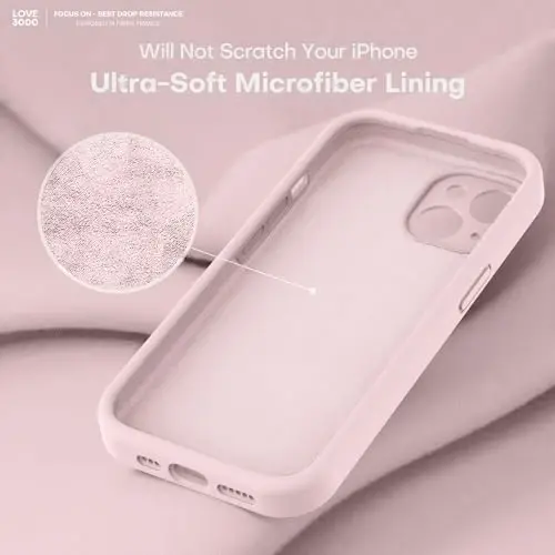 LOVE 3000 iPhone 15 Case bilan mos, [Silliq Silikon To'liq Qamrovli Kamera] [8ft Tushishdan Himoya], Yumshoq Mikrofiber Astarli To'liq Tanani Himoya Qiluvchi iPhone 15 6.1 dyuym uchun G'ilof - Bo'r Pushti - 5
