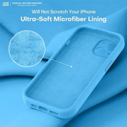LOVE 3000 iPhone 15 Case bilan mos, [Silliq silikonli to'liq qamrovli kamera] [8 fut balandlikdan tushishdan himoya], iPhone 15 6.1 dyuym uchun yumshoq mikrofiber astarli to'liq korpusli himoya qutisi - Moviy - 5