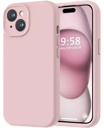 LOVE 3000 iPhone 15 Case bilan mos, [Silliq silikonli to'liq qamrovli kamera] [8 futlik tushishdan himoya], Yumshoq mikrofiber astarli to'liq korpusli himoya g'ilofi iPhone 15 6.1 dyuym - Pushti qum - 1