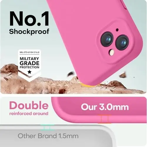 LOVE 3000 iPhone 15 g‘ilofi bilan mos, [Silliq silikonli to‘liq qamrovli kamera] [2,4 m balandlikdan tushishdan himoya], iPhone 15 6.1 dyuym uchun yumshoq mikrofiber astarli to‘liq korpusli himoya g‘ilofi - Pitaya - 4