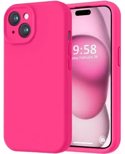 LOVE 3000 iPhone 15 g'ilofi bilan mos, [Silliq silikonli to'liq qamrovli kamera] [8 fut balandlikdan tushishdan himoya], iPhone 15 6.1 dyuym uchun yumshoq mikrofiber qoplamali to'liq himoya g'ilofi - To'q pushti - 1