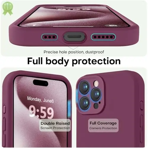 LOVE 3000 iPhone 15 Pro Max uchun mo'ljallangan g'ilof, Premium silikon, [Yumshoq tirnalishga qarshi mikrofiber astar] Zarbadan himoya qiluvchi telefon g'ilofi erkaklar, ayollar, qizlar uchun 6,7