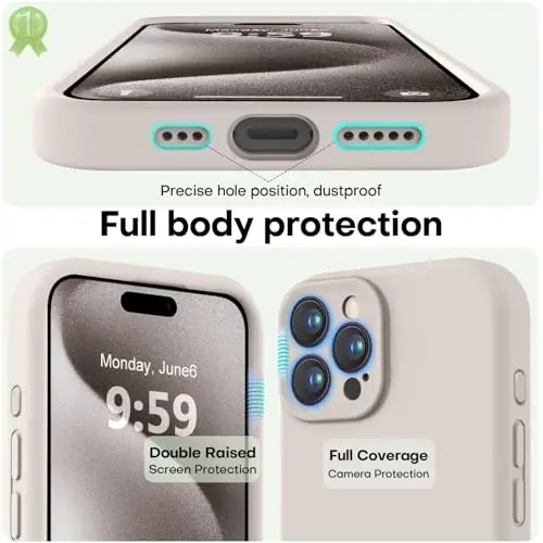 LOVE 3000 iPhone 15 Pro Max uchun mo'ljallangan g'ilof, Premium silikon, [Yumshoq tirnalishga qarshi mikrofiber astar] Zarbalarga chidamli himoya telefon g'ilofi erkaklar ayollar qizlar uchun 6,7