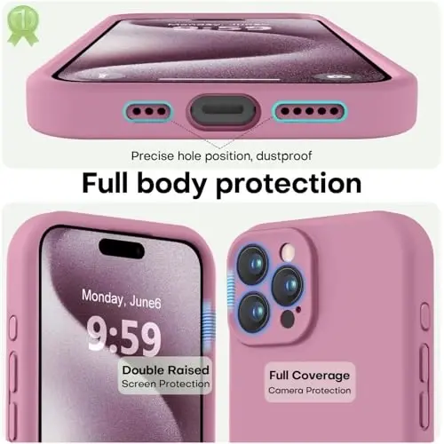 LOVE 3000 iPhone 15 Pro Max uchun mo'ljallangan g'ilof, [Yumshoq tirnalishga qarshi mikrofiber astar] bilan Premium silikon zarbaga chidamli himoya telefon g'ilofi erkaklar ayollar qizlar 6.7