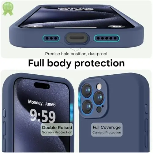 LOVE 3000 iPhone 15 Pro Max uchun mo'ljallangan g'ilof, yuqori sifatli silikon [Yumshoq tirnalishga qarshi mikrofiber astar] Zarbalarga chidamli himoya telefon g'ilofi erkaklar ayollar qizlar uchun 6.7