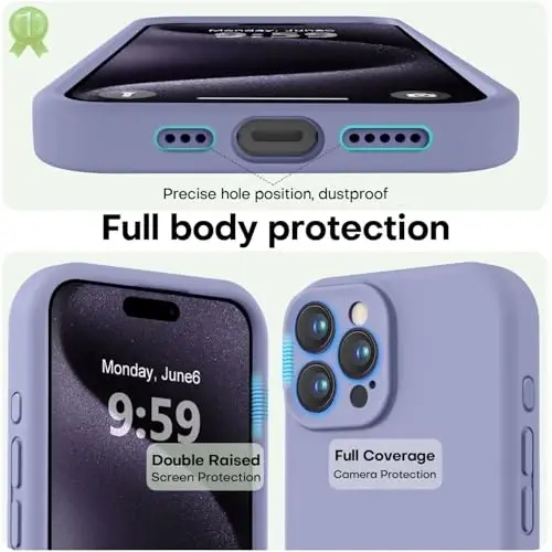 LOVE 3000 iPhone 15 Pro uchun mo'ljallangan g'ilof, Premium silikon [Yumshoq chizishga qarshi mikrofiber astar] Zarbadan himoya qiluvchi telefon g'ilofi erkaklar ayollar qizlar uchun 6.1