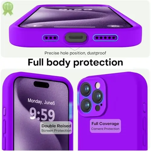 LOVE 3000 iPhone 15 Pro uchun mo'ljallangan g'ilof, Premium silikon [Yumshoq tirnalishga qarshi mikrofiber astar] Zarba o'tkazmaydigan himoya telefon g'ilofi erkaklar ayollar qizlar uchun 6.1