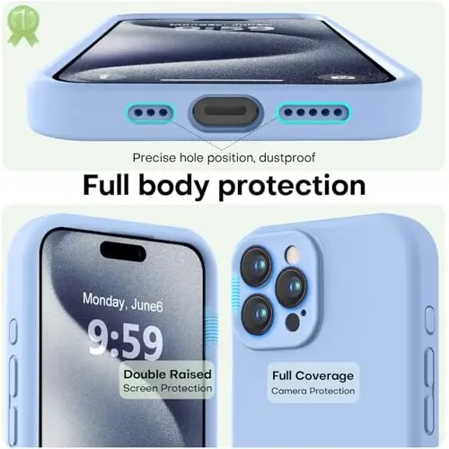 LOVE 3000 iPhone 15 Pro uchun mo'ljallangan g'ilof, Premium silikon [Yumshoq tirnalishga qarshi mikrofiber astar] Zarbadan himoya qiluvchi telefon g'ilofi erkaklar ayollar qizlar uchun 6,1