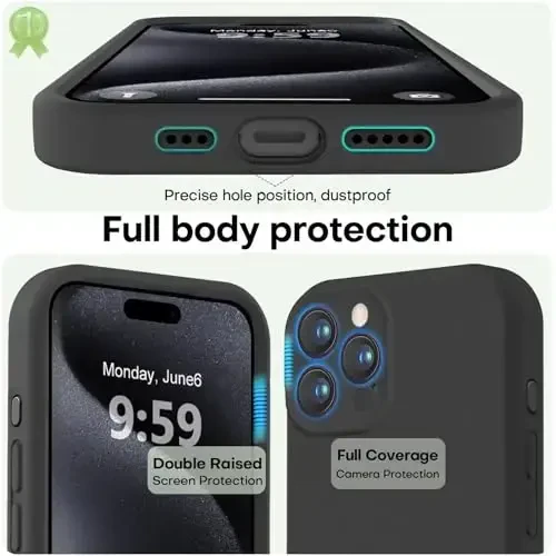 LOVE 3000 iPhone 15 Pro uchun mo'ljallangan g'ilof, Premium silikon [Yumshoq tirnalishga qarshi mikrofiber astar] Zarbadan himoya qiluvchi telefon g'ilofi erkaklar ayollar qizlar uchun 6.1