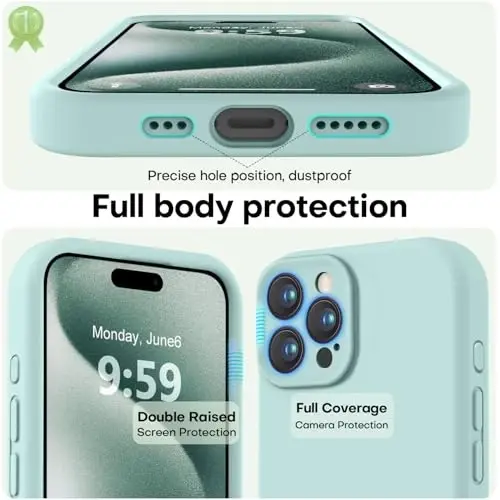 LOVE 3000 iPhone 15 Pro uchun mo'ljallangan g'ilof, Premium silikon, [Yumshoq tirnalishga qarshi mikrofiber astar] Zarbadan himoya qiluvchi telefon g'ilofi erkaklar ayollar qizlar uchun 6.1