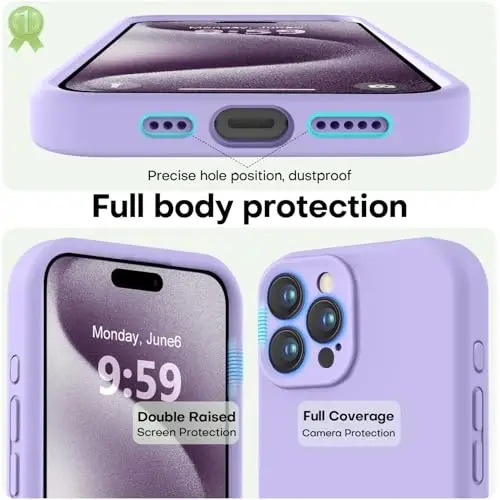 LOVE 3000 iPhone 15 Pro uchun mo'ljallangan g'ilof, yuqori sifatli silikon, [chizishga qarshi yumshoq mikrofiber astar] zarbga chidamli himoya telefon g'ilofi erkaklar ayollar qizlar uchun 6,1