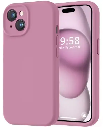 LOVE 3000 iPhone 15 uchun g'ilof, [Silliq silikonli to'liq qamrovli kamera] [2.4m balandlikdan tushishdan himoya], yumshoq mikrofiber astarli to'liq korpusli himoya g'ilofi iPhone 15 6.1 dyuym uchun - Lavanda binafsha - 1