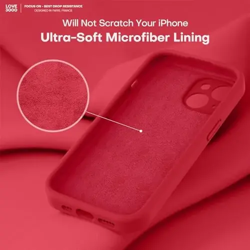 LOVE 3000 iPhone 15 uchun mos keladigan g‘ilof, [Silliq silikon kamera to‘liq qoplamasi] [8 fut balandlikdan tushishdan himoya], iPhone 15 6.1 dyuym uchun yumshoq mikrofiber astarli to‘liq korpus himoya g‘ilofi - Qizil - 5