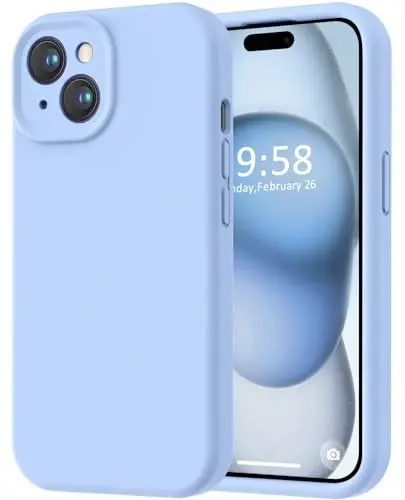 LOVE 3000 iPhone 15 uchun mos keladigan g'ilof, [Silliq Silikon To'liq Qamrovli Kamera] [2.4m Balandlikdan Tushishdan Himoya], Yumshoq Mikro Elyaf Astarlı To'liq Himoya G'ilofi iPhone 15 6.1 dyuym - Och Moviy 