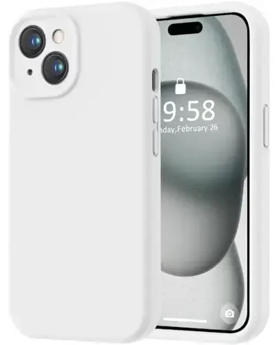 LOVE 3000 iPhone 15 uchun mos keladigan g'ilof, [Silliq silikon to'liq qamrovli kamera] [8 futlik tushishdan himoya], iPhone 15 6.1 dyuym uchun yumshoq mikrofiber qoplamali to'liq korpus himoya g'ilofi - Oq - 1