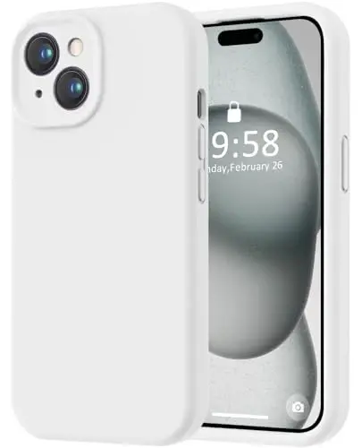LOVE 3000 iPhone 15 uchun mos keladigan g'ilof, [Silliq silikon to'liq qamrovli kamera] [8 futlik tushishdan himoya], iPhone 15 6.1 dyuym uchun yumshoq mikrofiber qoplamali to'liq korpus himoya g'ilofi - Oq 