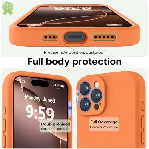 LOVE 3000 iPhone 16 Pro Max Kılıf için Tasarlandı, Erkekler, Kadınlar, Kızlar için [Yumuşak Çizilmez Mikrofiber Astar] Darbeye Dayanıklı Koruyucu Telefon Kılıfı, Premium Silikon, Parlak Turuncu - 2