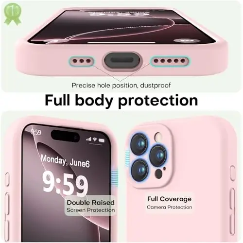 LOVE 3000 iPhone 16 Pro Max Kılıf için Tasarlandı, Erkekler, Kadınlar, Kızlar için [Yumuşak Çizilmez Mikrofiber Astar] Darbeye Dayanıklı Koruyucu Telefon Kılıflı Premium Silikon, Tebeşir Pembesi - 2