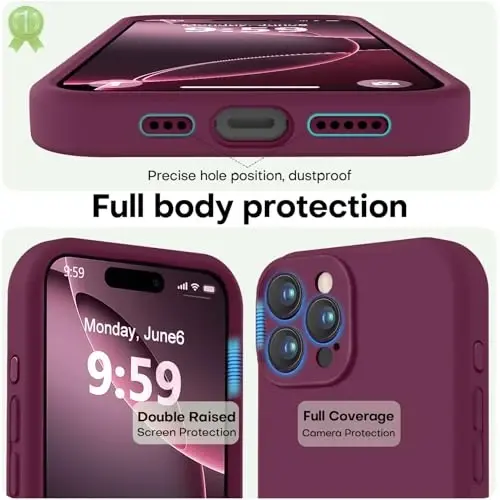 LOVE 3000 iPhone 16 Pro Max uchun mo'ljallangan g'ilof, Premium silikon, [Yumshoq tirnalishga qarshi mikrofiber astar] Zarbadan himoya qiluvchi telefon g'ilofi erkaklar ayollar qizlar uchun 6.9